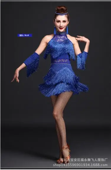 Женское платье для латинских танцев, женские платья для бальных танцев, костюм для латинских танцев, платья для латинских танцев, платье для танго, юбки для самбы - Цвет: Blue