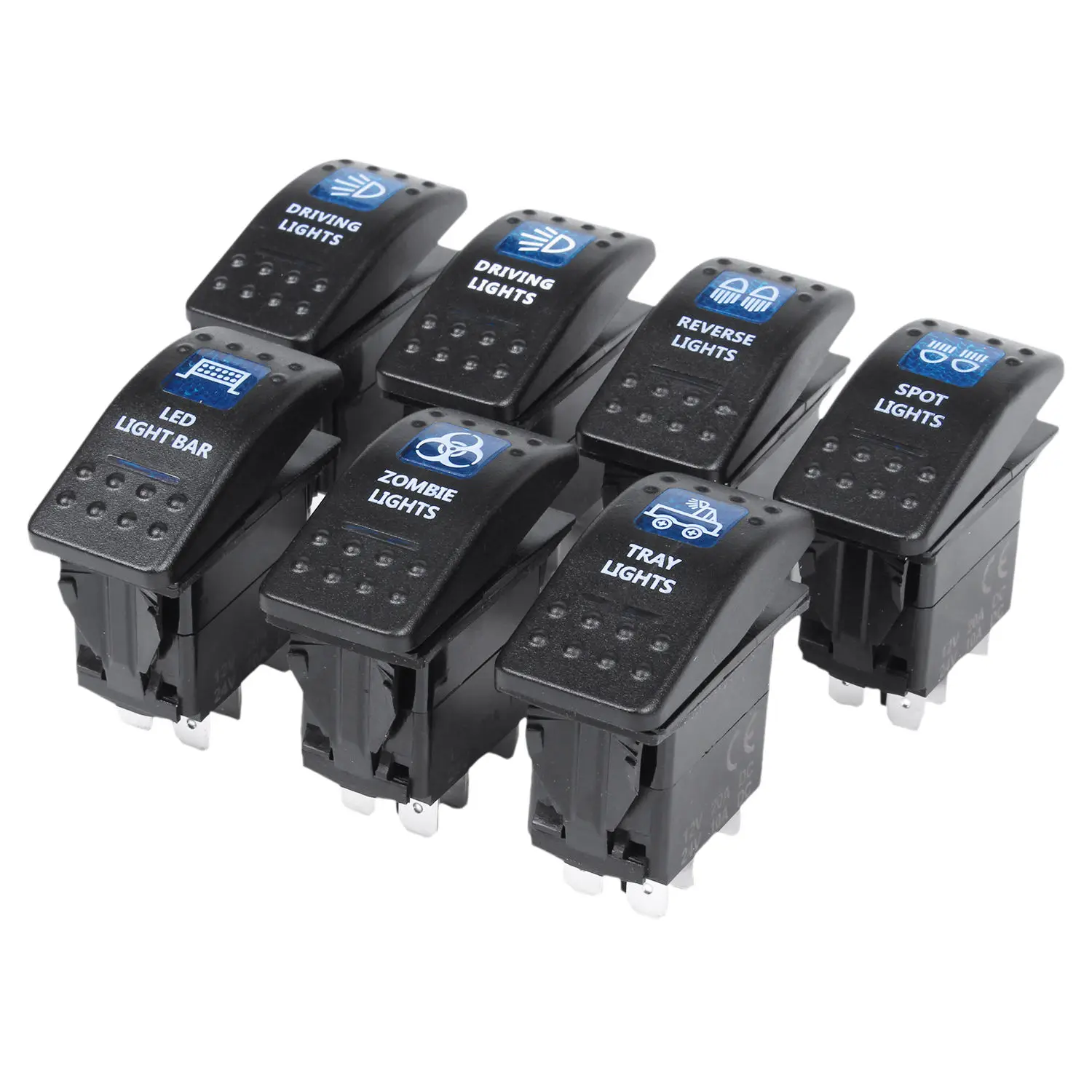 

7PCS 12V 20A Bar 5 Pin Rocker Toggle Switch Blue LED Light Car Boat