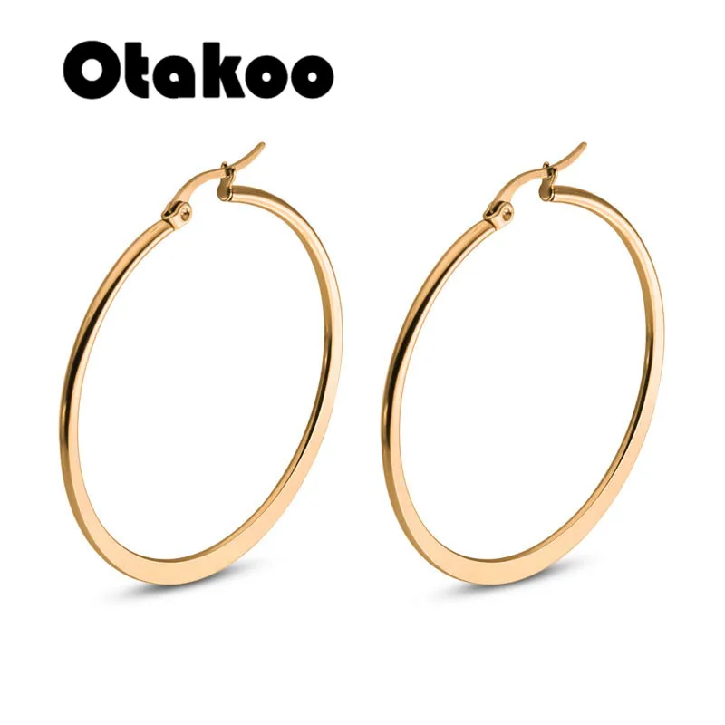 

Otakoo Hoop Earrings Women Circle Earrings Men High Polish Stainless Steel Round Earrings Jewelry Men Ear Bijoux Jewelry