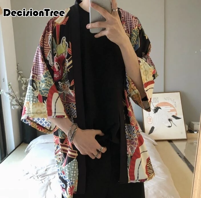 2019 summer mens kimono japanese clothes streetwear casual kimonos jackets harajuku japan style cardigan outwear Cardigan Jacket