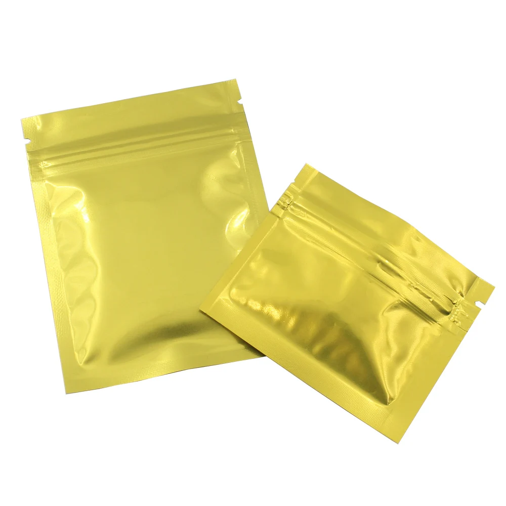 

100pcs Glossy Gold Aluminum Foil Bag Self Seal Zip lock Packing Bag, Retail Herb Powder Food Resealable Packaging Pouch Bags