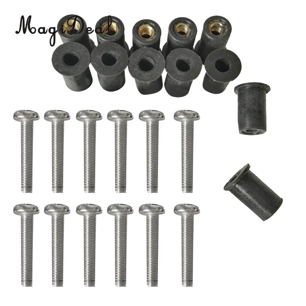MagiDeal Durable 12Pc Marine M4/5/6 Rubber Well Nut Kit Stainless Steel Screw for Kayak Canoe Inflatable Fishing Boat Dinghy Acc