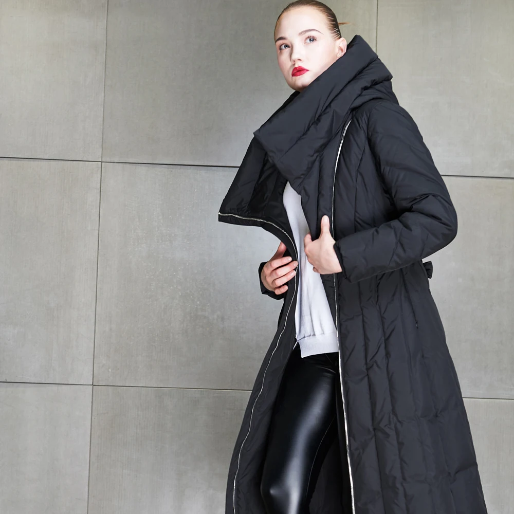 JAZZEVAR Новая куртка зимняя модная женская длинная пуховая куртка с капюшоном повседневная пуховая куртка с поясом хорошего качества z18002