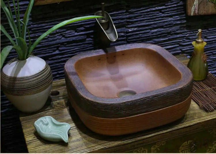 Ручной работы примитивный стиль камень как фарфоровая столешница раковина для ванной Lavabo