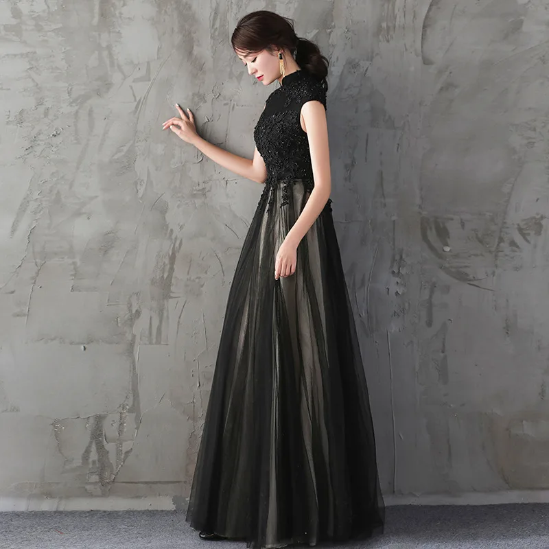 Женское платье в китайском стиле улучшенное Qipao размер Stylish стильное сатиновое откровенное с аппликацией тонкое вечернее платье