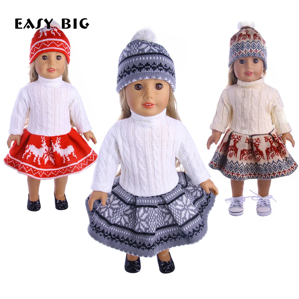3pcs//set 18/" Girl Doll Clothes Accessory Hat,Sweater,Skirt for 18inch Dolls