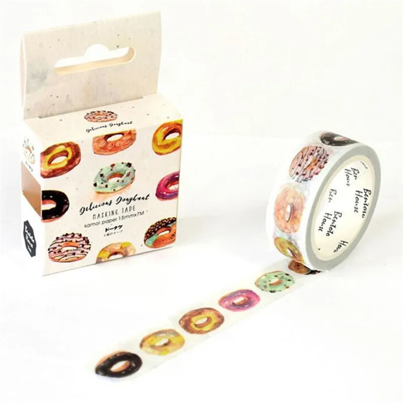 Cherry Donut Watercolor Flowers Decorative Washi Masking Tape DIY Scrapbooking Office Stationery Adhesive Tape Diary Album Decor - Цвет: Delicious donut