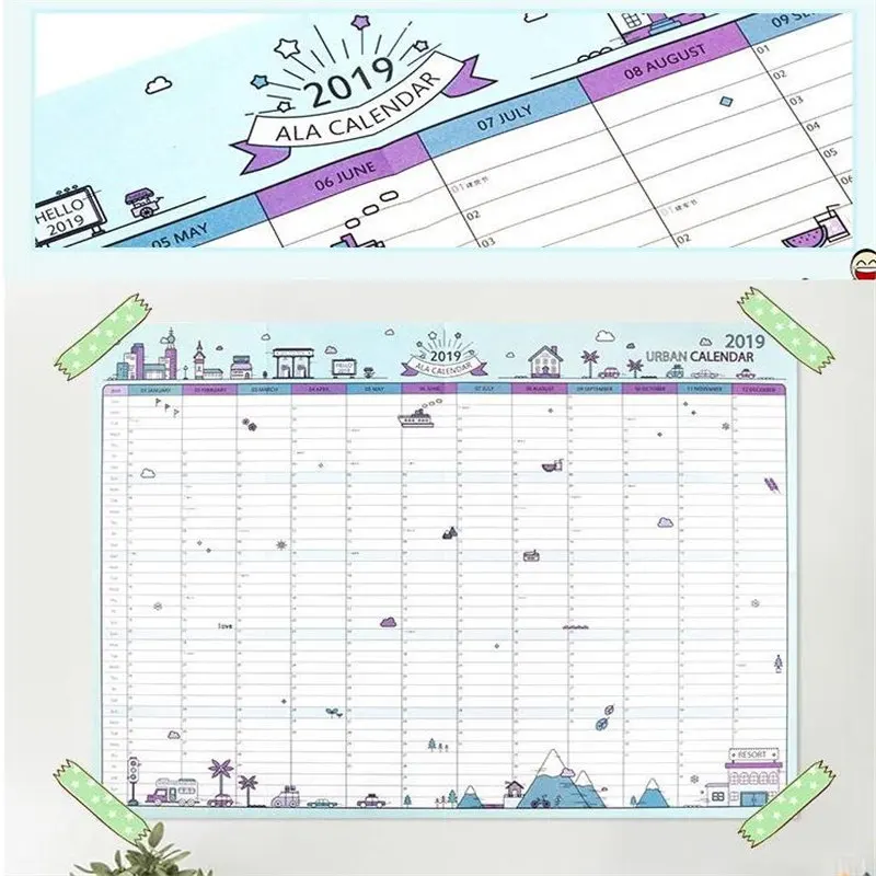 Coloffice 5 шт. 2019 365 дней график креативные Удобные бумажные настенные календари ежедневный целевой ежедневный план офисные принадлежности 58*43