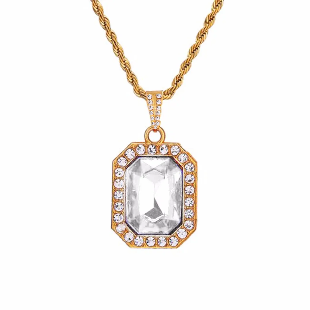 Chic Rhinestone Long Chain Pendant Necklace Shellhard Gold Color Square Crystal Chain Necklaces Unisex Hip Hop Jewelry