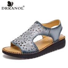 DRKANOL/Новые летние женские босоножки на танкетке в винтажном стиле удобные Босоножки с открытым носком, украшенные цветами женская обувь ручной работы из натуральной кожи
