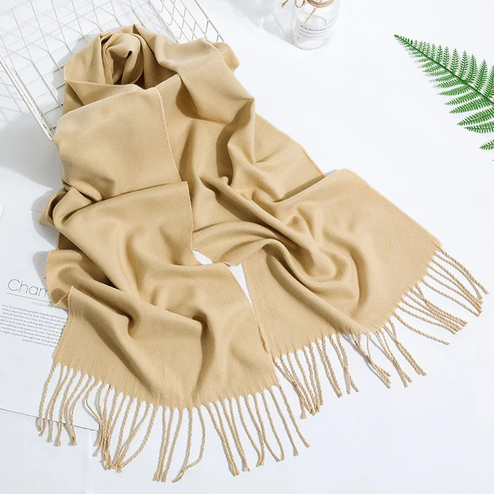 AudWhale Winter Women Hair Scarf Cashmere Warm Women Scaeves Shawls Foulard Fashion Solid Tassel Pashmina Scarf For Women