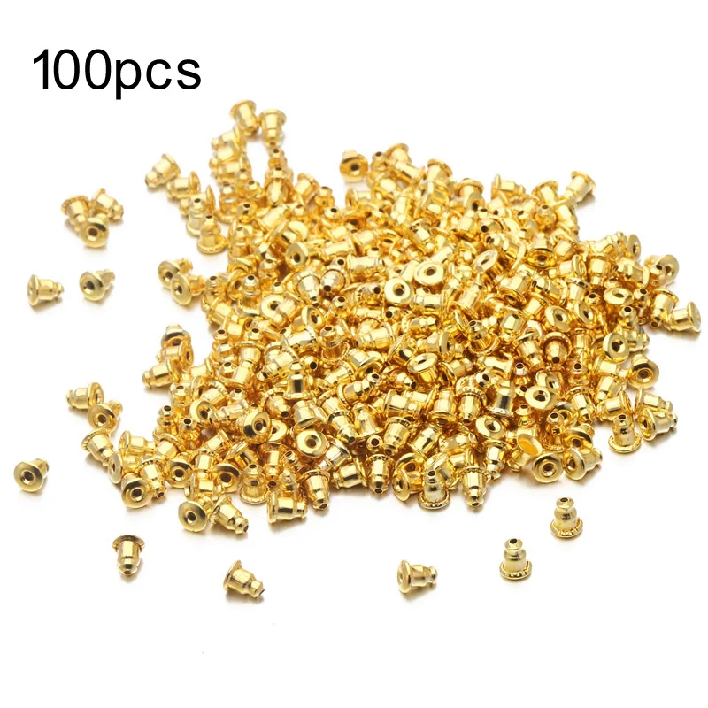 

100Pcs/Pack 4mm Gold/Silver Stud Earring Spacer with Earring Plug Findings Earring Back for Jewelry Making Earring Buckle