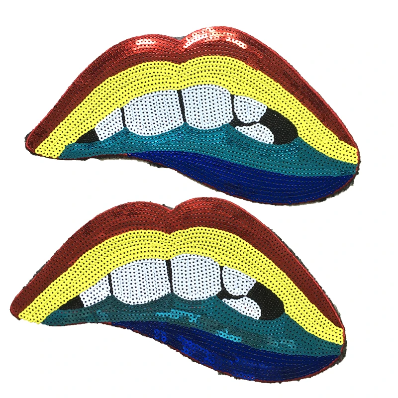 

2PCS/lot Colorful Lips Sequined Iron on Patches for Clothes Backpacks DIY Decoration Large Mouth Sequins Patch Appliques