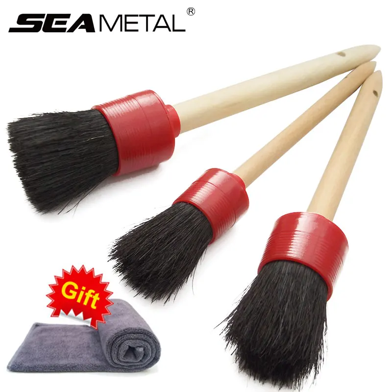 5PC Car Cleaning Brush Bristle Brush Natural Hair Air Vent Wheel Dust Clean Wash Tools Goods