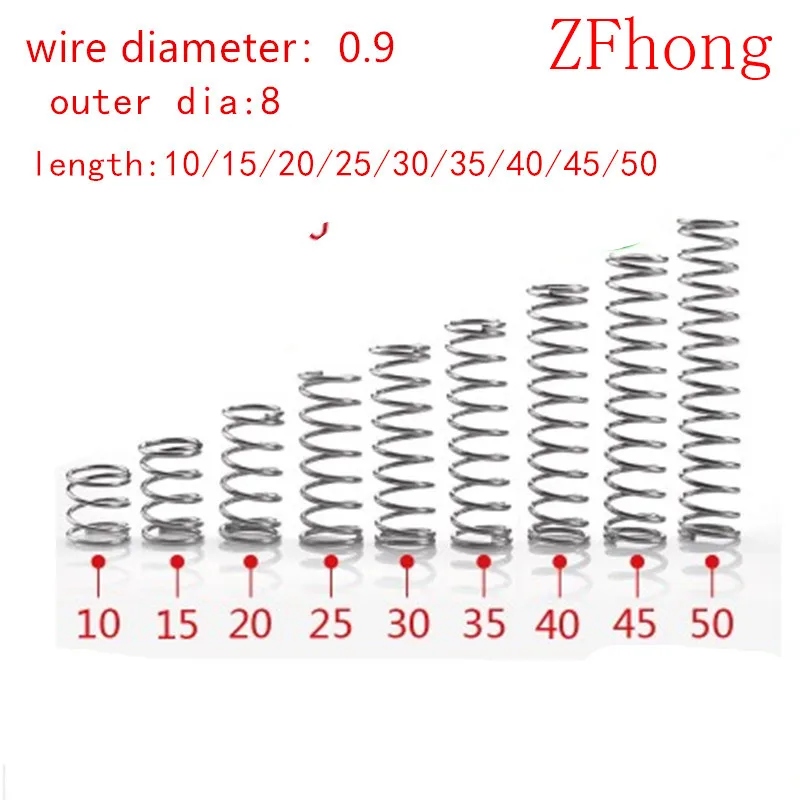 

20pcs/lot 0.9*8*10/15/20/25/30/35/40/45/50mm 0.9mm Stainless Steel Micro Small Compression spring