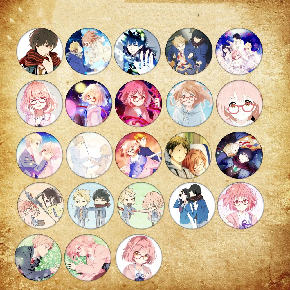 

1pcs 58MM Anime Badge Kyokai no Kanata Kuriyama Mirai Akihito Mitsuki Hiroomi Pins BROOCH Resin Round Badge