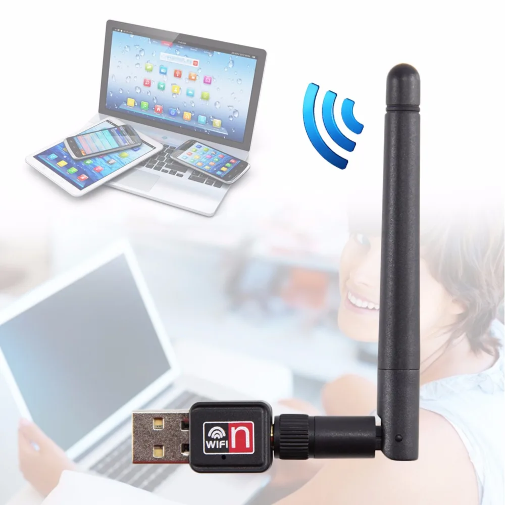 

Mini USB 150Mbps Wireless LAN Adapter 802.11b WiFi 2dBi Antenna Portable Home Office Wireless Network Cards Drop Shipping