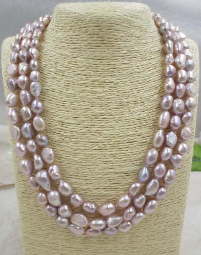 3 row purple baroque 9-10mm genuine freshwater pearl necklace 50/54/58 cm | Украшения и аксессуары
