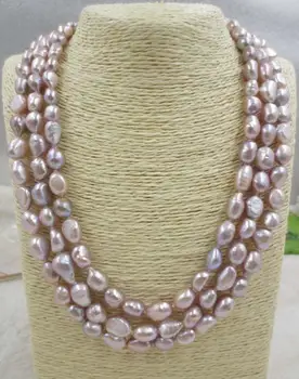 

3 row purple baroque 9-10mm genuine freshwater pearl necklace 50/54/58 cm