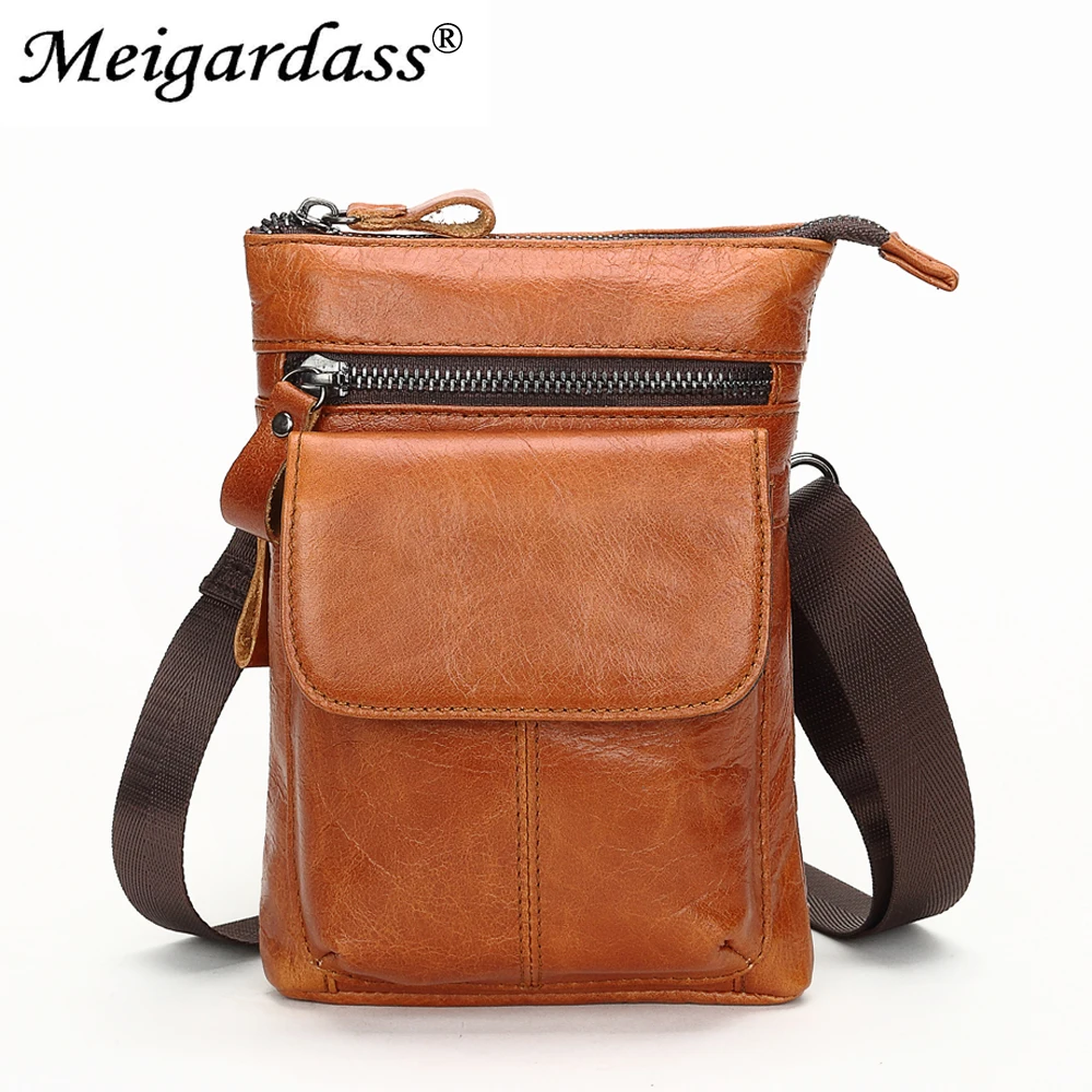 

MEIGARDASS Genuine Leather Men's Belt Waist Pack Small Shoulder Crossbody Bags Men Bum Waist Bag Hip Fanny Pack Male Phone Pouch