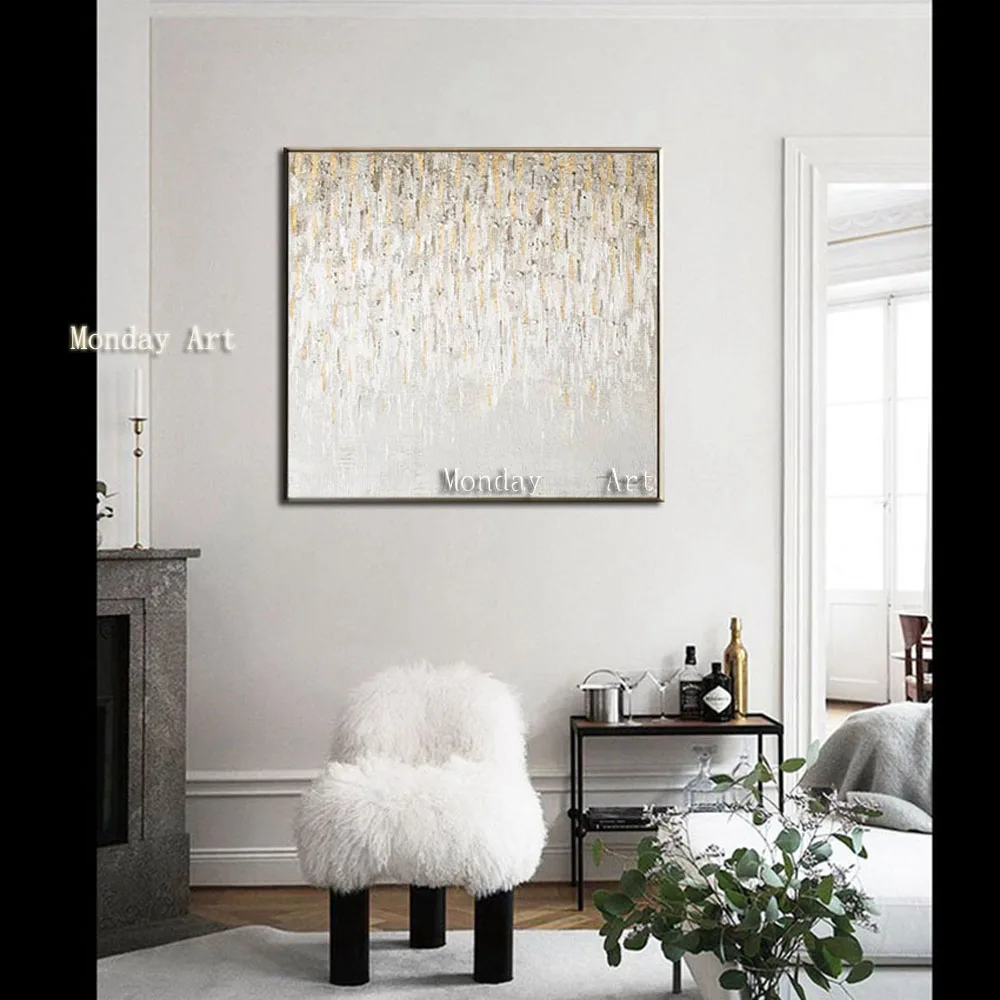 Handpainted-Abstract-light-color-points-oil-painting-wall-Art-picture-on-Canvas-For-wedding-room-Living (2)