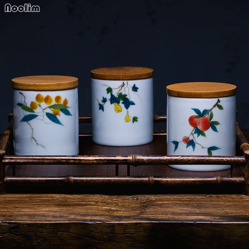 NOOLIM Цзиндэчжэнь Celadon пастельный расписанный вручную чай с лотосом Caddy керамический герметичный резервуар для хранения маленькая универсальная упаковочная коробка для чая