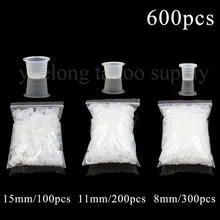 600 шт./лот, Разноцветные Одноразовые Пигментные Чашки для тату, 8 мм, 11 мм, 15 мм, колпачки-держатели для чернил, пигментные принадлежности, Перманентный макияж