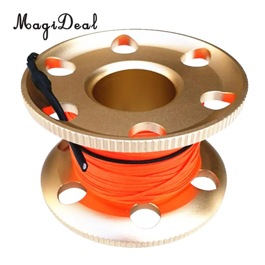 MagiDeal Professional Aluminum Alloy Finger Spool Reel & 30m Line Double End Bolt Snap for Underwater Scuba Diving Applications