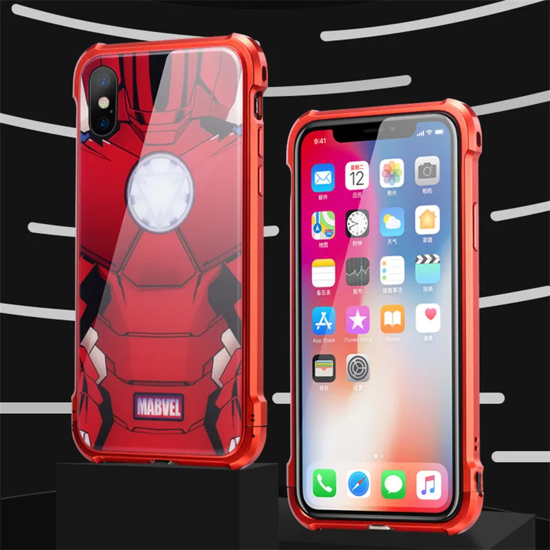 Противоударный чехол для iphone X XS MAX, металлическая рамка+ чехол из закаленного стекла, магнитный светящийся чехол для телефона iphone 7 8 Plus, чехол