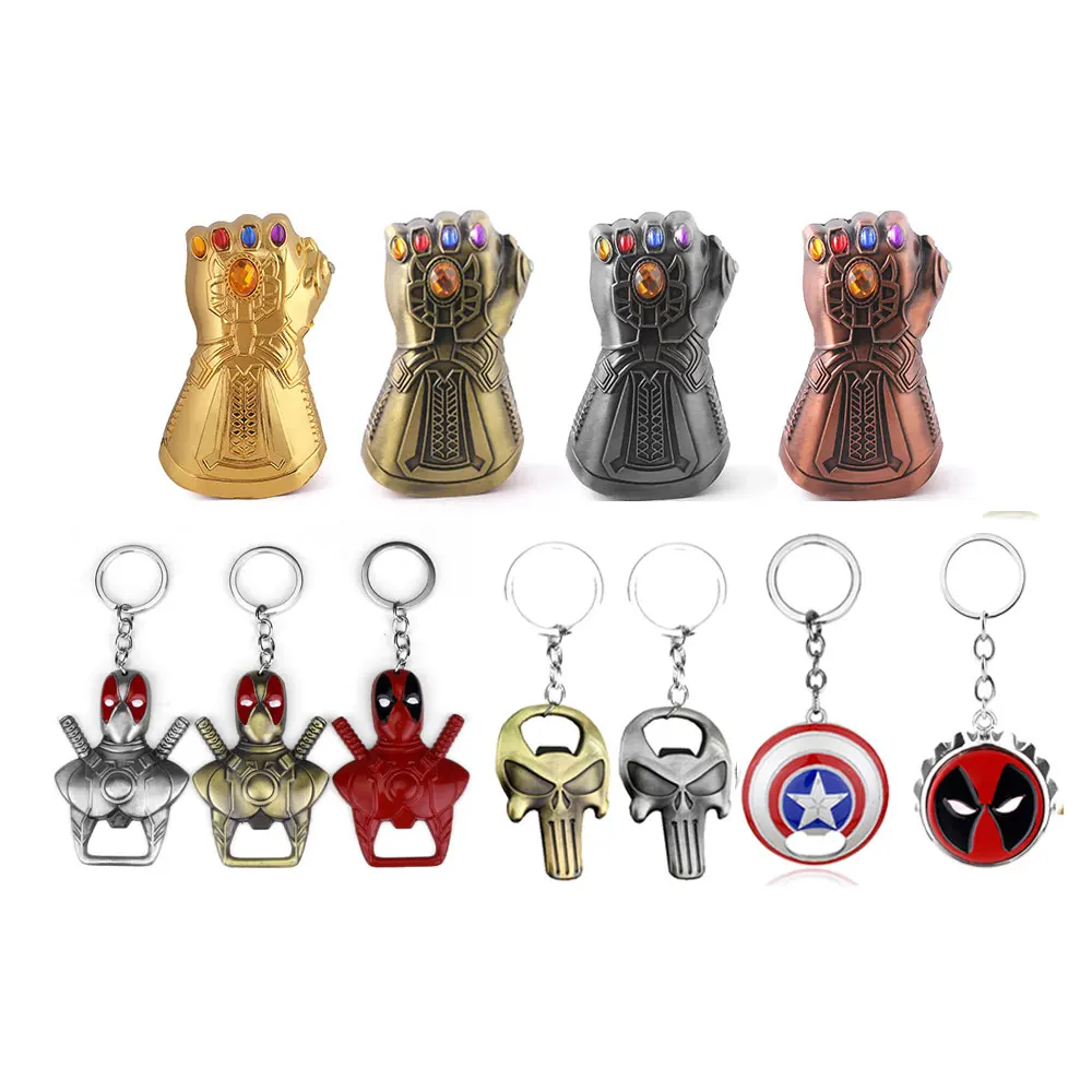 

Marvel The Avengers Beer Bottle Opener Keychain Thanos Infinity Glove Gauntlet Captain America Deadpool Bottle Opener Jewelry