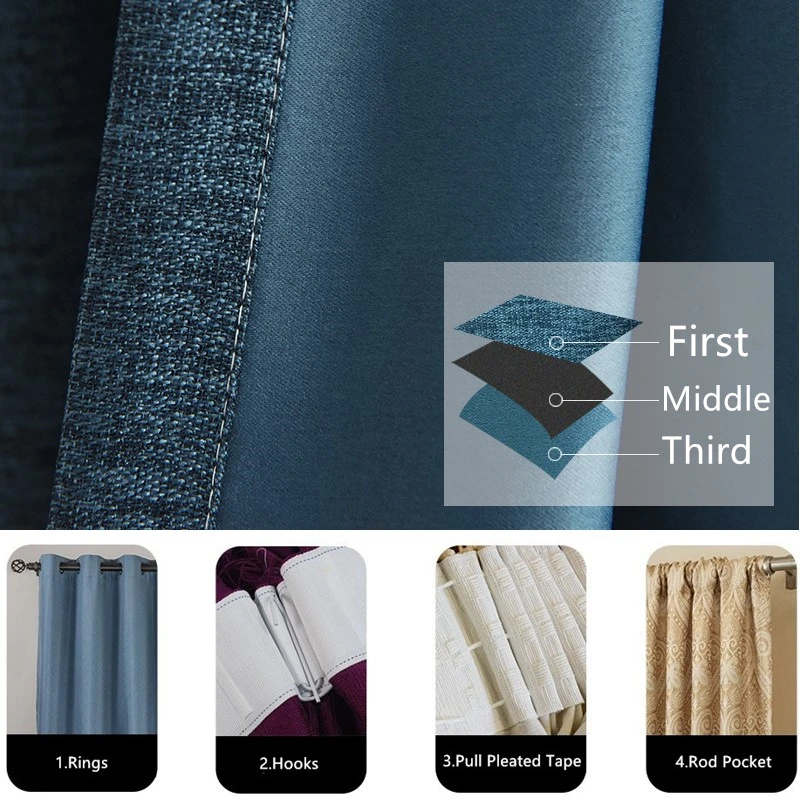 

[byetee] Modern Pure Color Window Door Curtain Fabric Finished Custom For Bedroom Living Room Shading Cloth Blackout Curtains