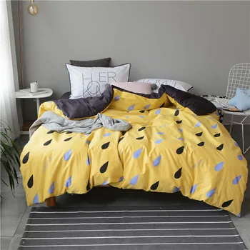 

Yellow duvet cover set 100% cotton cartoon bed sheets pillow case queen king bedding set for adults brief bed linens bedclothes