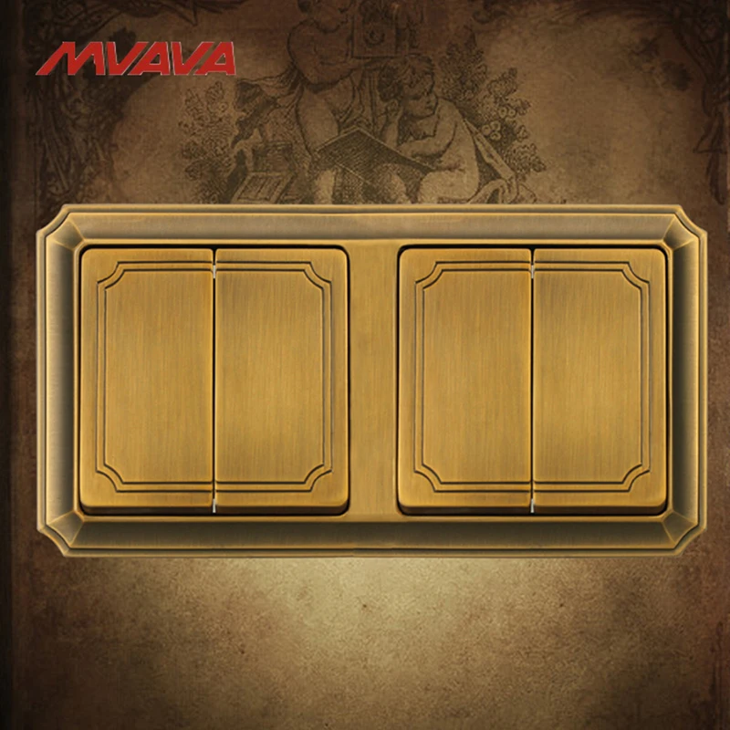 

MVAVA Double 4 Gang 1 Way Light Control Wall Switch EU/UK Standard Push Button Luxury Bronzed AC Electric Switch Free Shipping