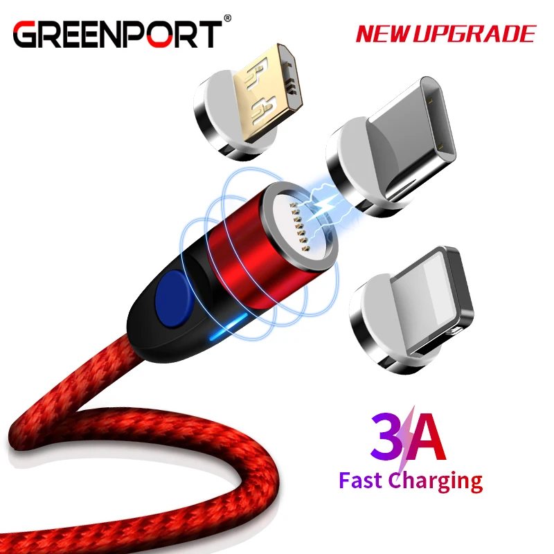 

GREENPORT Round Magnetic Cable for iphone lightning xs 3A Fast Charging Type C Micro Usb Cord for Samsung S9 Mobile Phone Cables