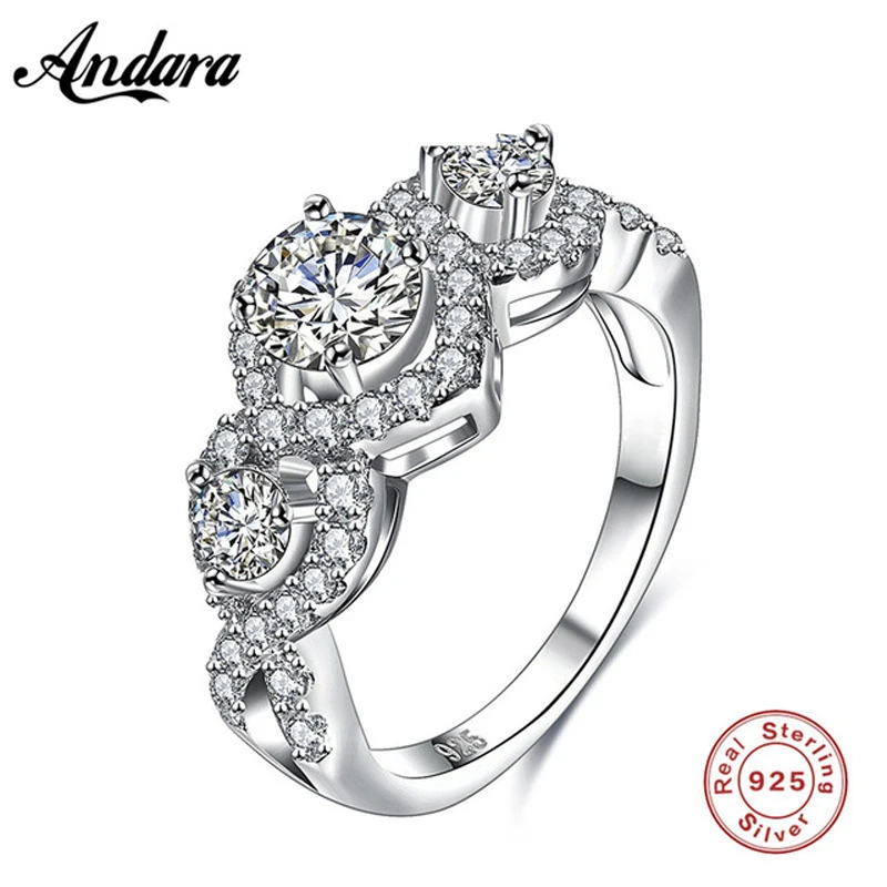 

Real 925 Sterling Silver Rings for women Round Zircon Crystal Wholesale Engagement Ring Jewelry