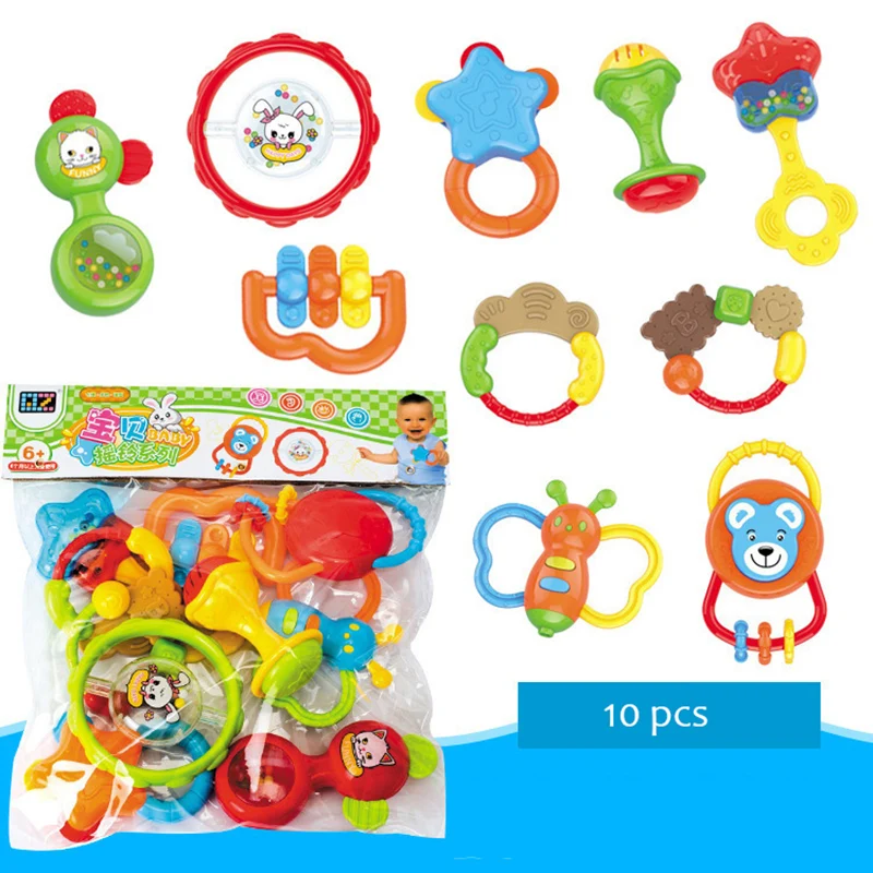 

12pcs Baby teether Rattle Toys Cartoon Animals Chew Soothe Pacifier Puzzle Dumbbell Toy Infant Early Educational Toy 3L