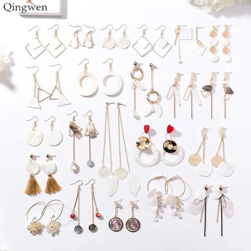 

Qingwen Simple Cute Earrings Geometry Circular Triangle Asymmetric Long Tassel Drop Earrings for Women Accessories CE0825/w