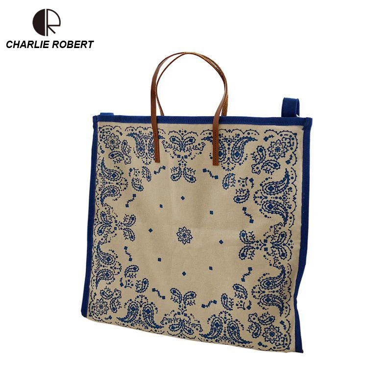 

CR 2019 New Appliques Canvas Women Lady Casual Tote Eco Friendly Shopping Bag Ceramic Pattern Soft Open Shoulder & Handbags