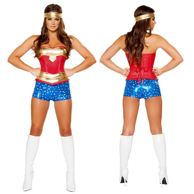 Super Hero Adult Womens Halloween Party Fancy Dress Wonder Supergirl Outfit