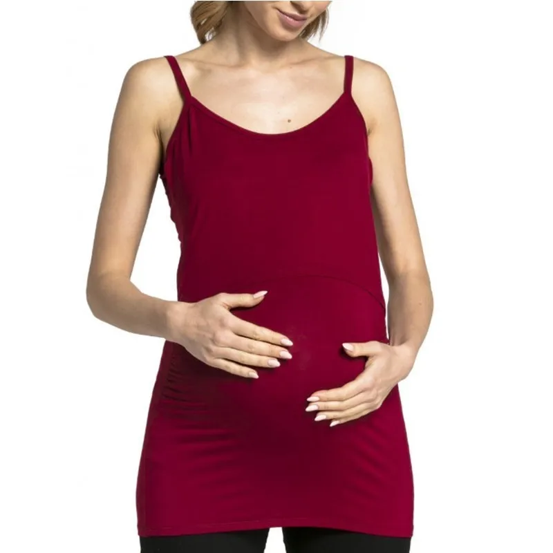 ENXI удобные двухслойные топы для беременных и кормящих женщин, жилет Летний без рукавов - Цвет: wine red