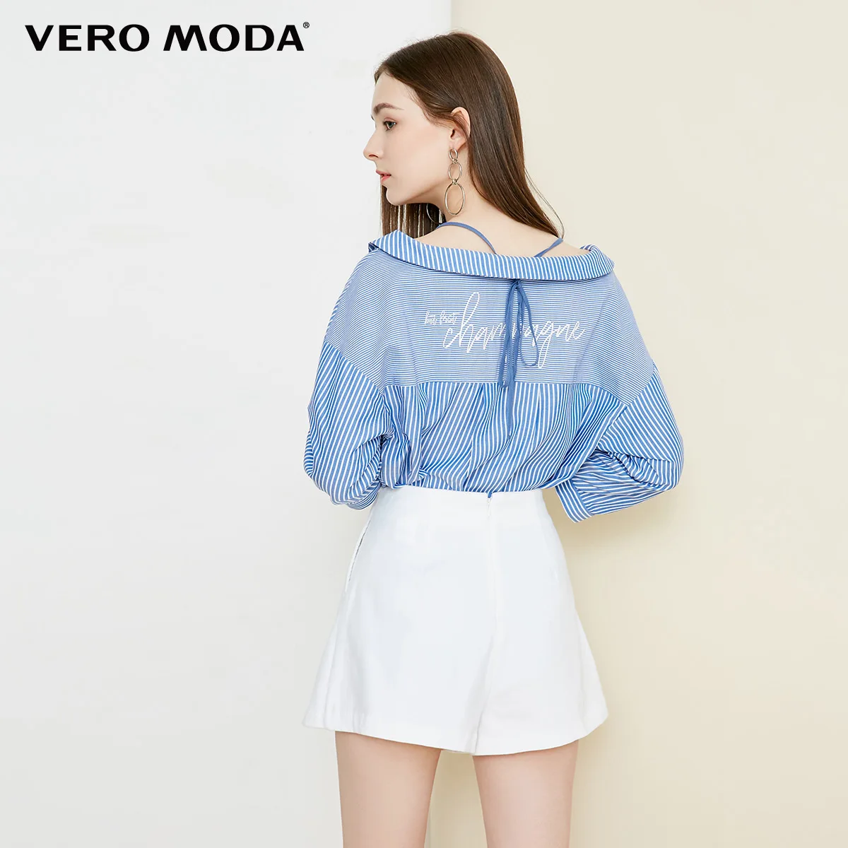Женская рубашка в полоску с рукавами 3/4 и воротником на шнуровке Vero Moda | 318331525|