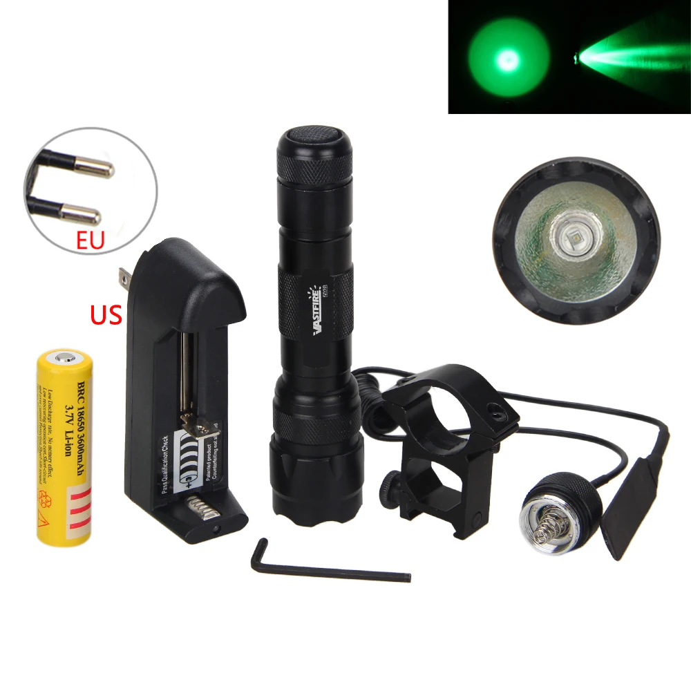 

2000LM XML Q5 GREEN Flashlight Torch Military Hunting Gun Mount Light 18650