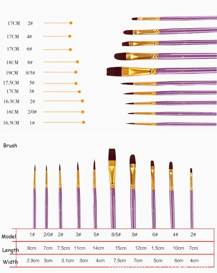 EZONE 10 шт. кисть для краски для акварель, масло, живопись красивый деревянный фиолетовый Handel Нейлоновая Щетка для волос гуашь акрил ручка для рисования