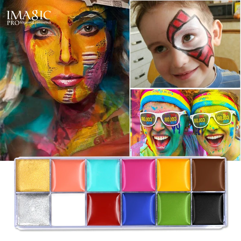 Billig IMAGIC 12 Farben Flash Tattoo Gesicht Körper Malen Ölgemälde Kunst verwenden in Halloween Party Phantasie Kleid Schönheit Make Up Tool