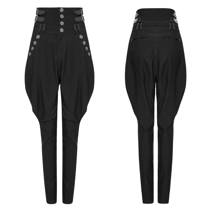 Панковские рейв женские панковские Брюки Модные стимпанк повседневные женские черные брюки с высокой талией красивые индивидуальные бриджи для верховой езды - Цвет: Черный