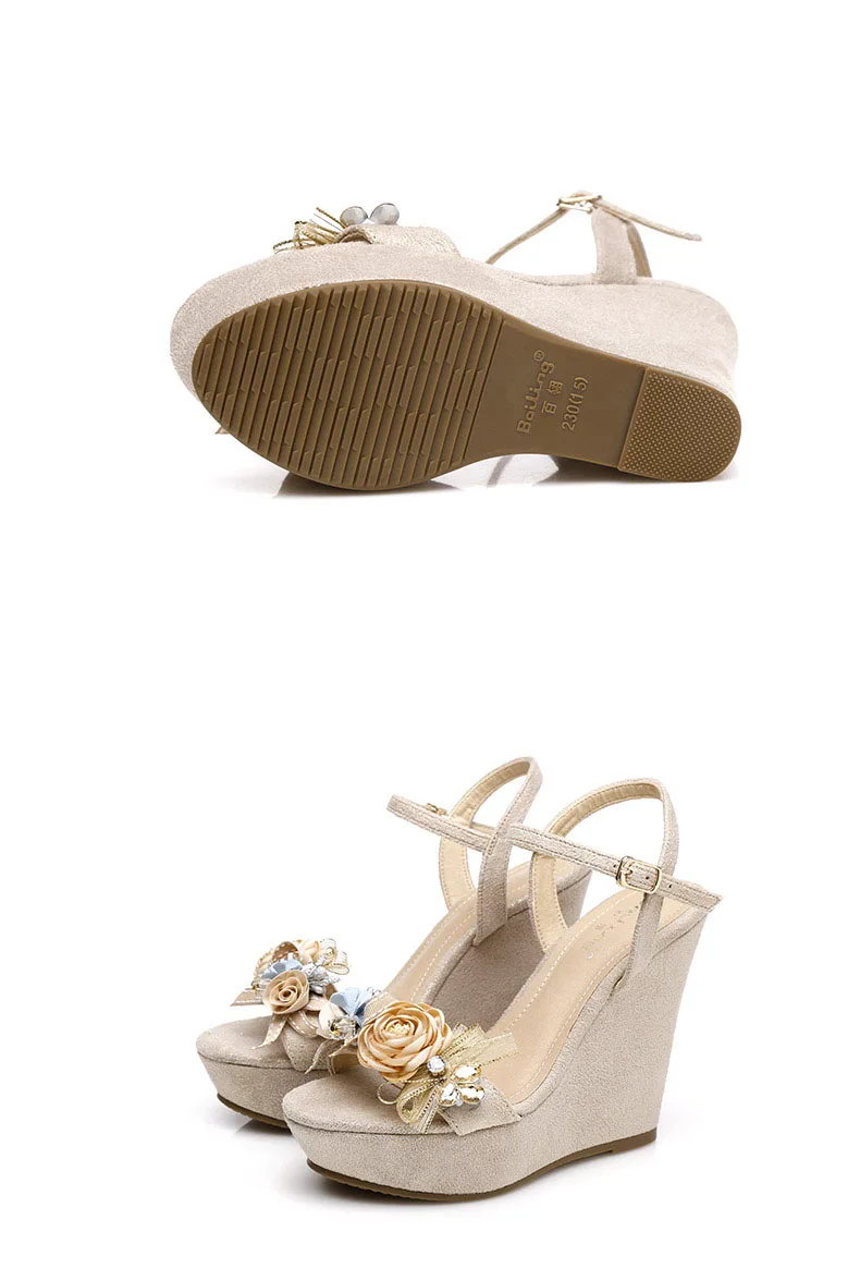 31_2019 Summer New Elegant Fashion High Heel Wedges Sandals Small Size Female Pink White Peep Toe Wedding Shoes