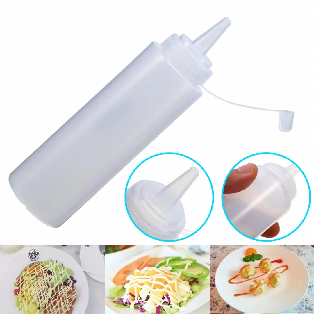 

8-24oz Plastic Squeeze Bottle Clear Condiment Dispenser Ketchup Mustard Sauce Squeeze Bottles Kitchen Accessory Mayitr