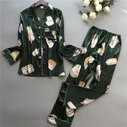 Пижамы для женщин 4 цвета пижамный комплект одежда и брюки шелк цветочный принт Лето и весна домашний костюм домашний комплект пижамы
