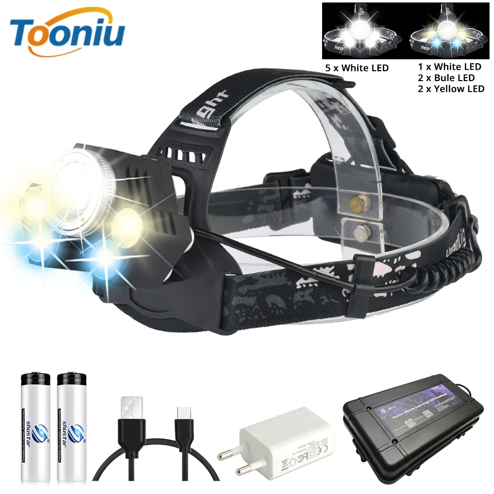 

Powerful LED headlights rotating zoom waterproof headlights using anti-glare lens white/yellow/blue light by 18650 for fishing