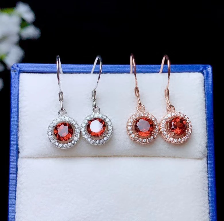 

Серьги женские, с красным гранатом, серебро 925 пробы, розовое золото